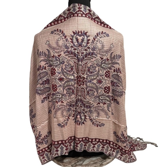 Elegant Large Shawl Wrap Double-sided Super Soft Quality Rayon Silver Blue Pink - Picture 5 of 15